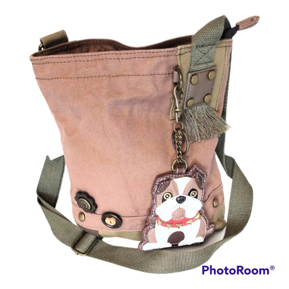 Chala Handbags - Chala Patch Women's Canvas Crossbody Messenger Bag With Cute Dog Keychain Mauve